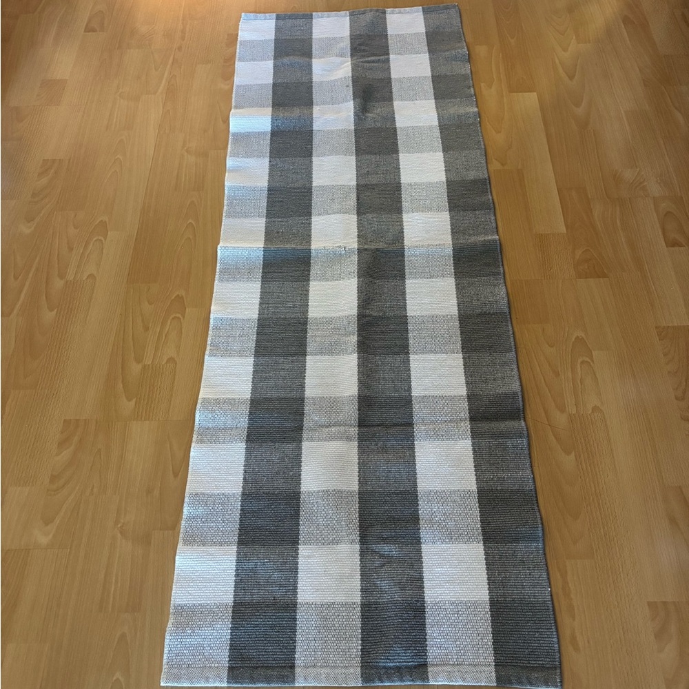 Gray and White Checkered Runner Rug